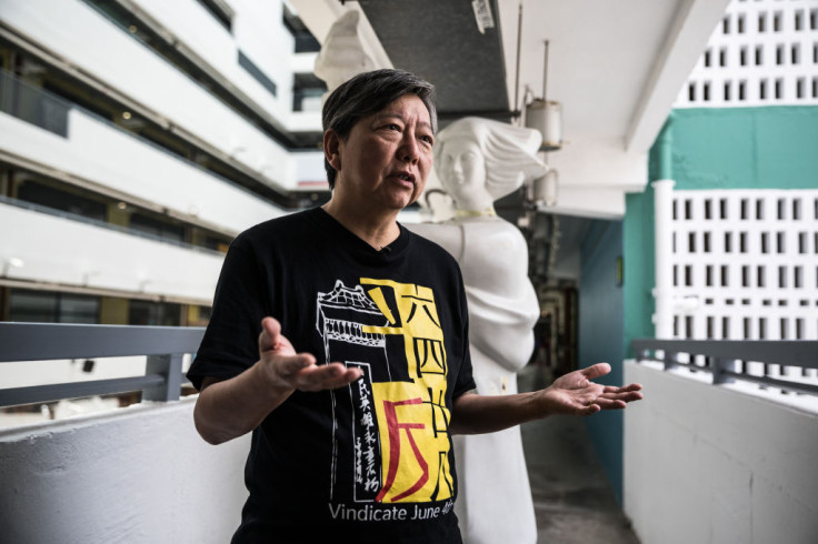 Lee Cheuk-yan speaks outside Hong Kong's June 4th Museum