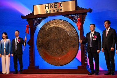 A listing ceremony at Hong Kong Exchanges and Clearing in