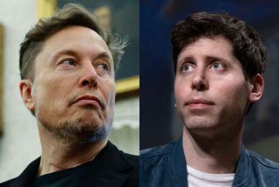 A combination photo shows CEO of OpenAI Sam Altman (L)