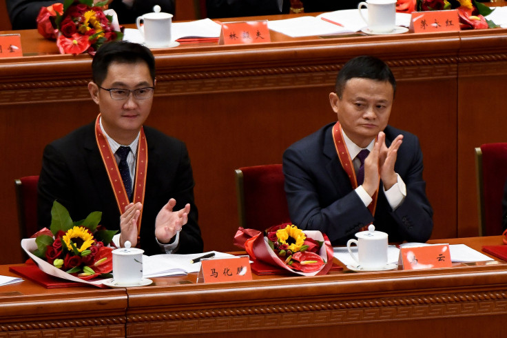 Alibaba's co-founder Jack Ma (R) and Tencent Holdings' CEO Pony